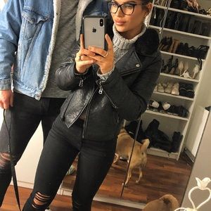 Thick leather moto jacket